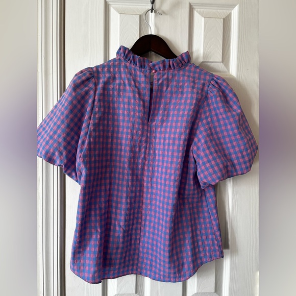 Anniewear Pink and Blue Gingham Balloon Sleeve Top - Picture 4 of 4